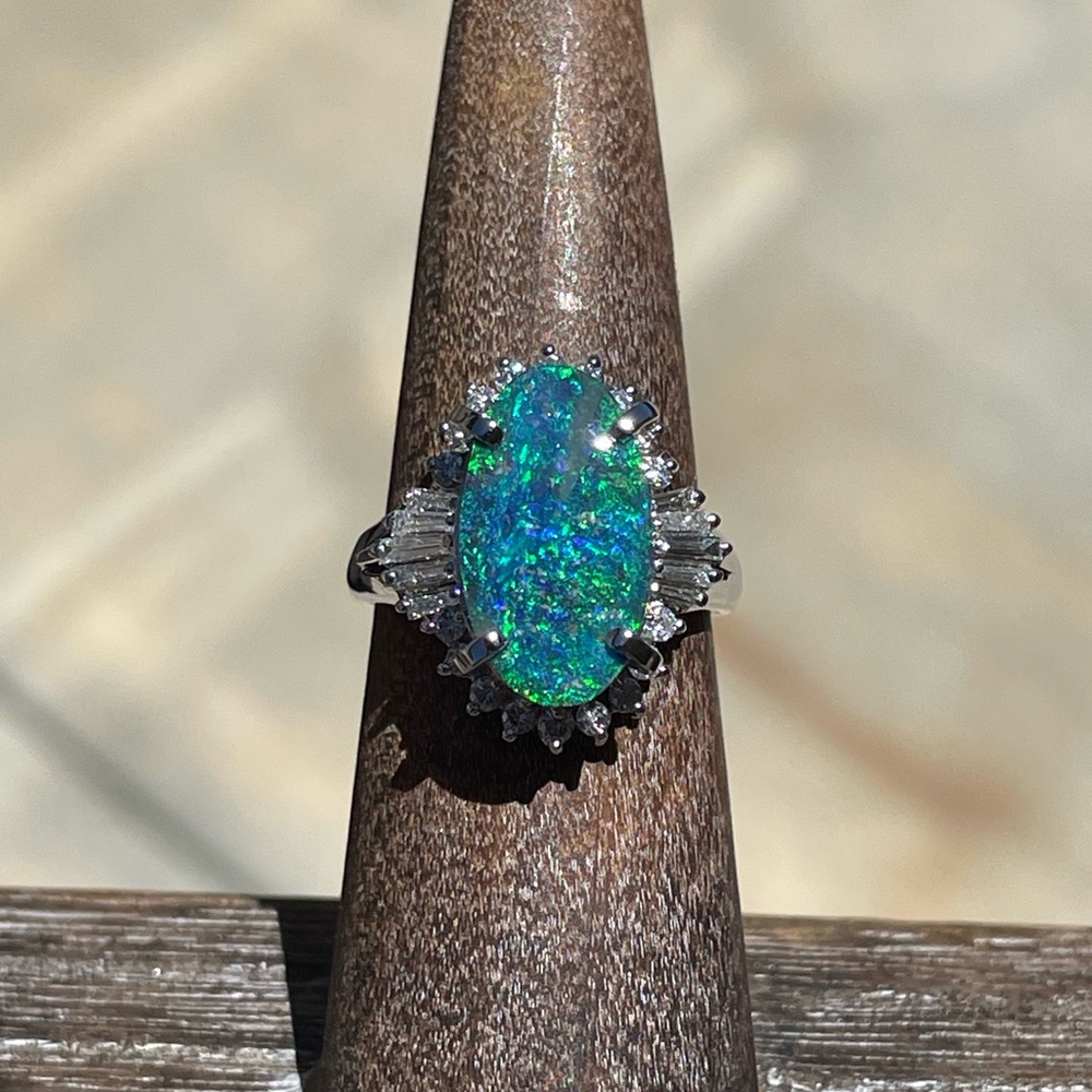 Australian Boulder Opal , platinum and diamond ring - Picture 6 of 13